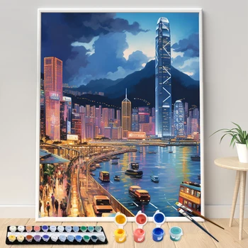 손으로 그린 풍경 아크릴 그림, 숫자 키트, DIY 아크릴 아트워크, 캔버스 아트 선물, 홈 장식, 해변 건축