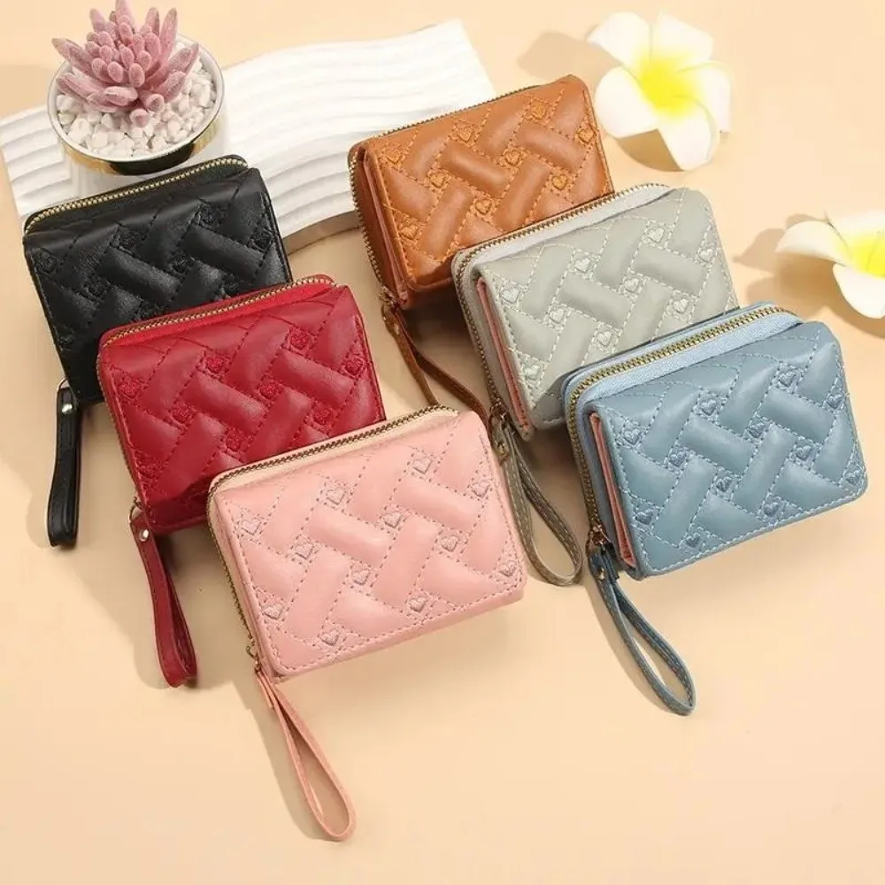 

Women's PU Embroidered Love Wallet Zipper Buckle Mini Clutch Large Capacity Card Bag Fashion Simple Coin Purses Card Holder