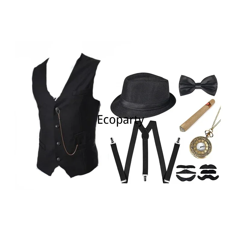 Peaky Blinders Costume Accessories Set Steampunk WaistCoat Gangster Vest Pocket Watch 1920s Men Gatsby Cosplay Beard Suit Set 35