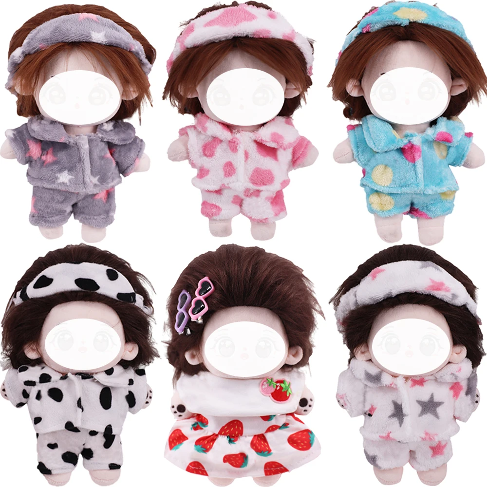 

Doll Clothes For 20Cm Idol Dolls Lovely Plush Pajamas With Eye Mask Dress Stuffed Cotton Doll Toy Star EXO Clothing Accessories