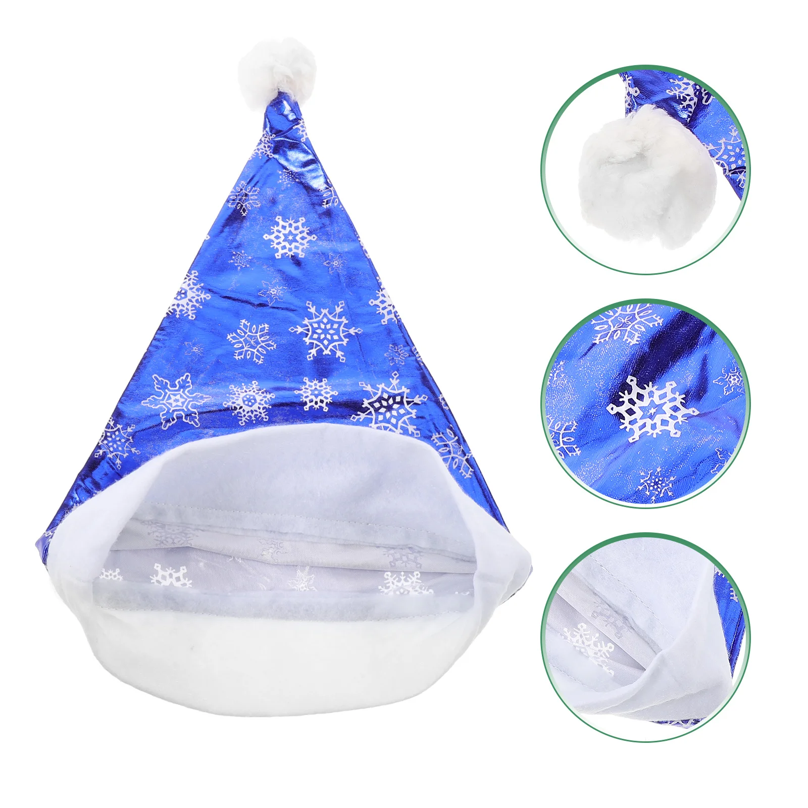 

4Pcs Snowflake Santa Hat Christmas Headdress Bright Fluorescent Fabric Comfortable Headwear for Adults Holiday Party Decor