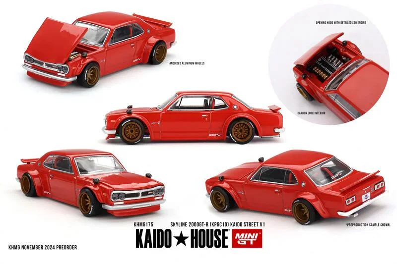 

Kaido House x MINI GT 1:64 Skyline 2000GT-R (KPGC10) Kaido Street V1 Red Diecast Collector's Vehicle Model Car