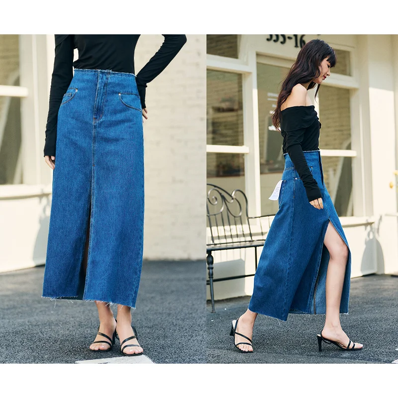 Small and Popular Cousin of the American Style, Same Style 23 Spring New High Waist Wrap Hip High Split Washed Denim Half