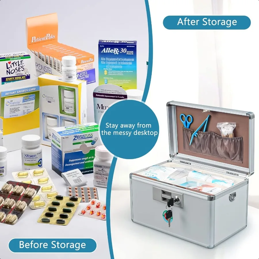Caja de medicina con llave de bloqueo KYODOLED, caja de seguridad con llave de primeros auxilios con llave de bloqueo, caja de bloqueo de almacenamiento de medicamentos para uso de drogas de 12,2 ''x 7,8''