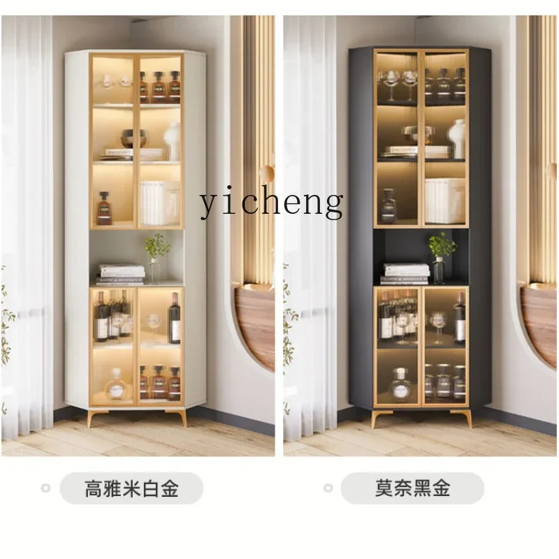 GX solid wood corner cabinet modern simple living room wine cabinet corner glass triangle cabinet