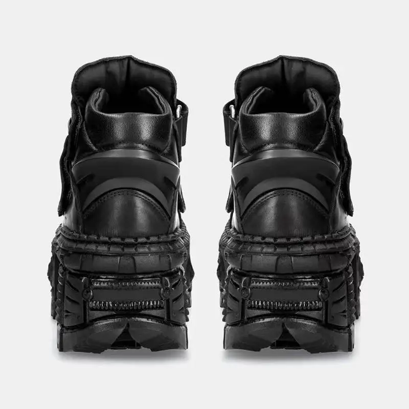 القوطية أحذية منصة سوداء روك ميتال الأب أحذية الرجال والنساء فاسق أحذية من الجلد الصغيرة الكعك أسفل زيادة واحدة Sh