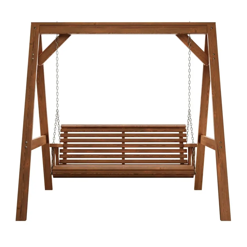 

4 Foot Roll Back Swing with AFrame Stand in Oak Freestanding Wood Porch Swing for Patio, Yard or Garden