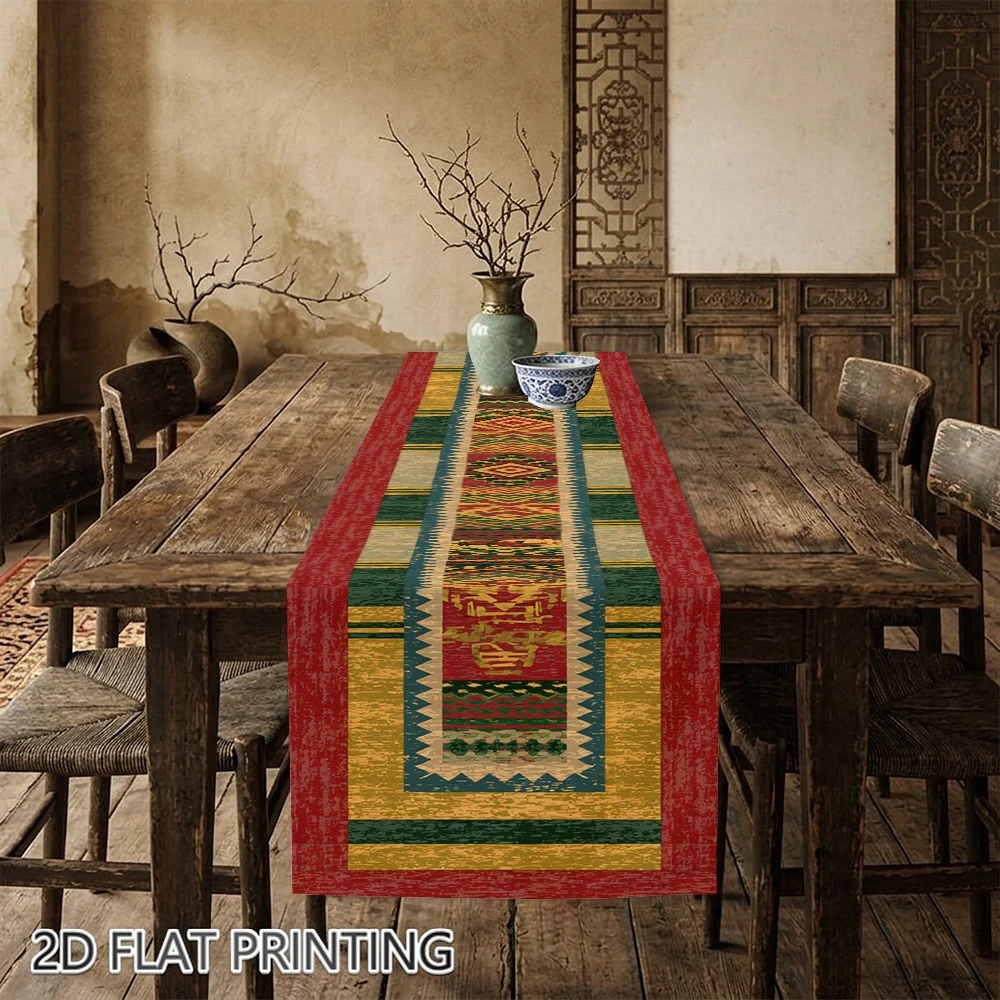 1pc Southwestern Aztec Table Runner 2D Flat Printed Bohemian Geometric Table Decor for Dining Kitchen Party Farmhouse