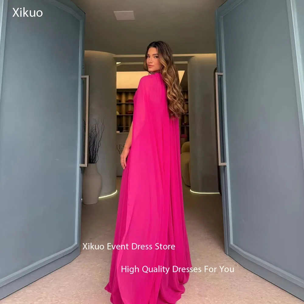 

Xikuo Fuchsia Chiffon Evening Dresses A Line Ruched Sweetheart Prom Dress Floor Length Unique Special Occasion Gowns Customized