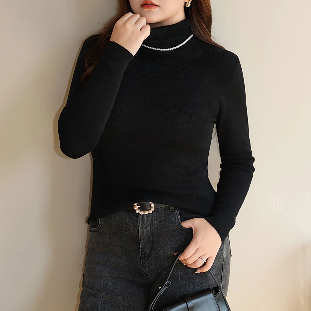 Fine-needle Turtleneck Knit Basic Jumpers Women Autumn Winter 2024 Good Quality Sweaters XL XXL Commuter Slim Pullovers 8819