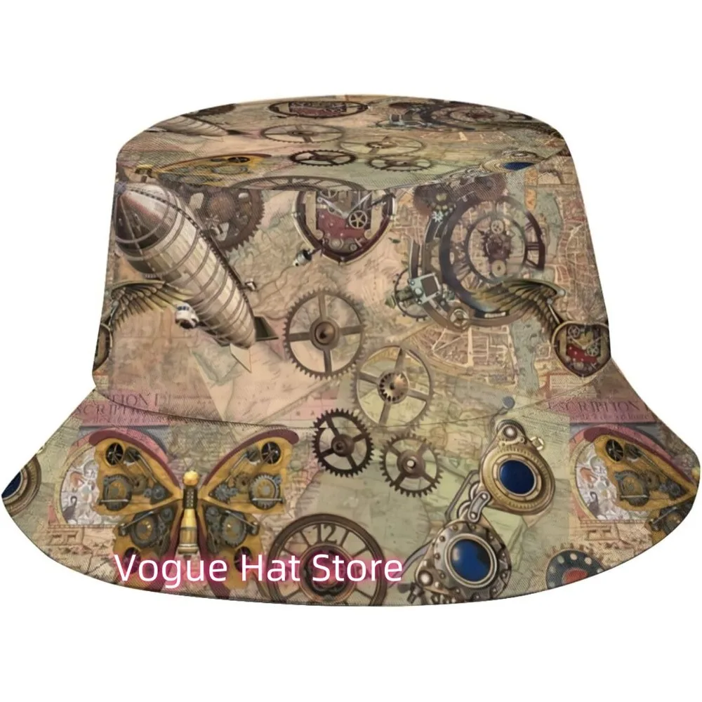 قبعة دلو Steampunk للنساء والرجال، قبعة Steam Punk Sun ذات حافة واسعة قابلة للتعبئة في الهواء الطلق