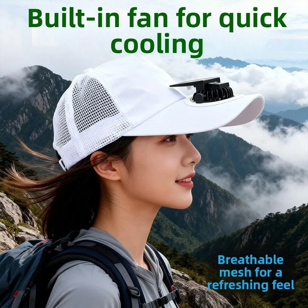 Breathable Summer Fan Sunhat Sun Protection Strong Wind Baseball Cap Wide Brim USB / Solar Powered Fishing Hat Summer Activity