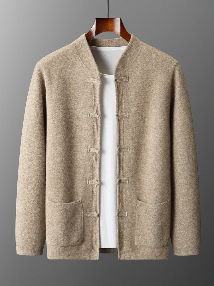 

2025 High Quality Men's Casual Warm Soft Thick Cardigan Sweater 100% Cashmere Autumn Winter Comfort Chinese Style Clothing Tops