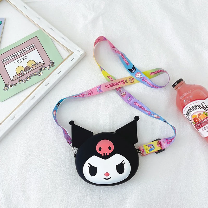 Kreskówka Anime Kuromi portmonetka kreatywna miękka silikonowa torba dla dzieci Crossbody Kawaii zamek błyskawiczny portfel na klucze prezent