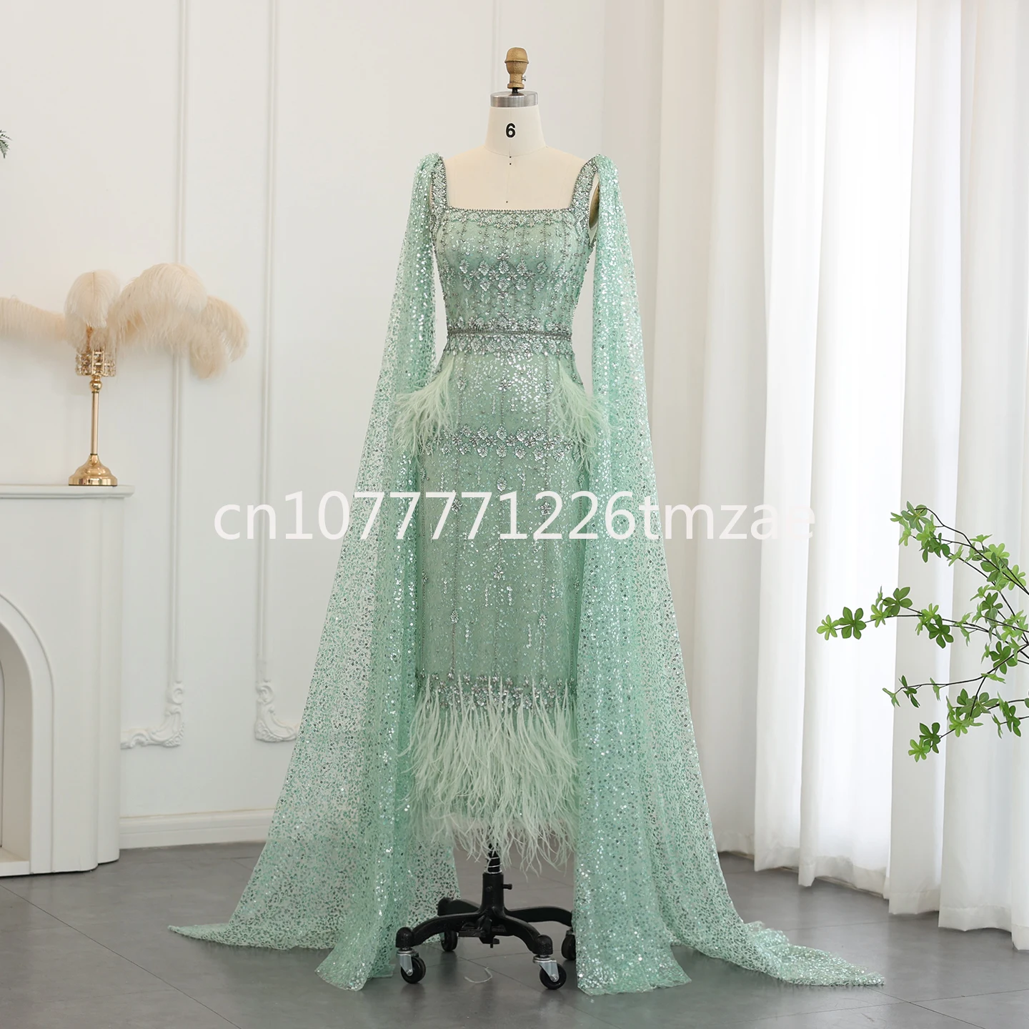 

With Cape Luxury Feather Dubai Women Wedding Dress Ss279, Sharon Said Shiny Gray Mermaid Arabic Evening Gown