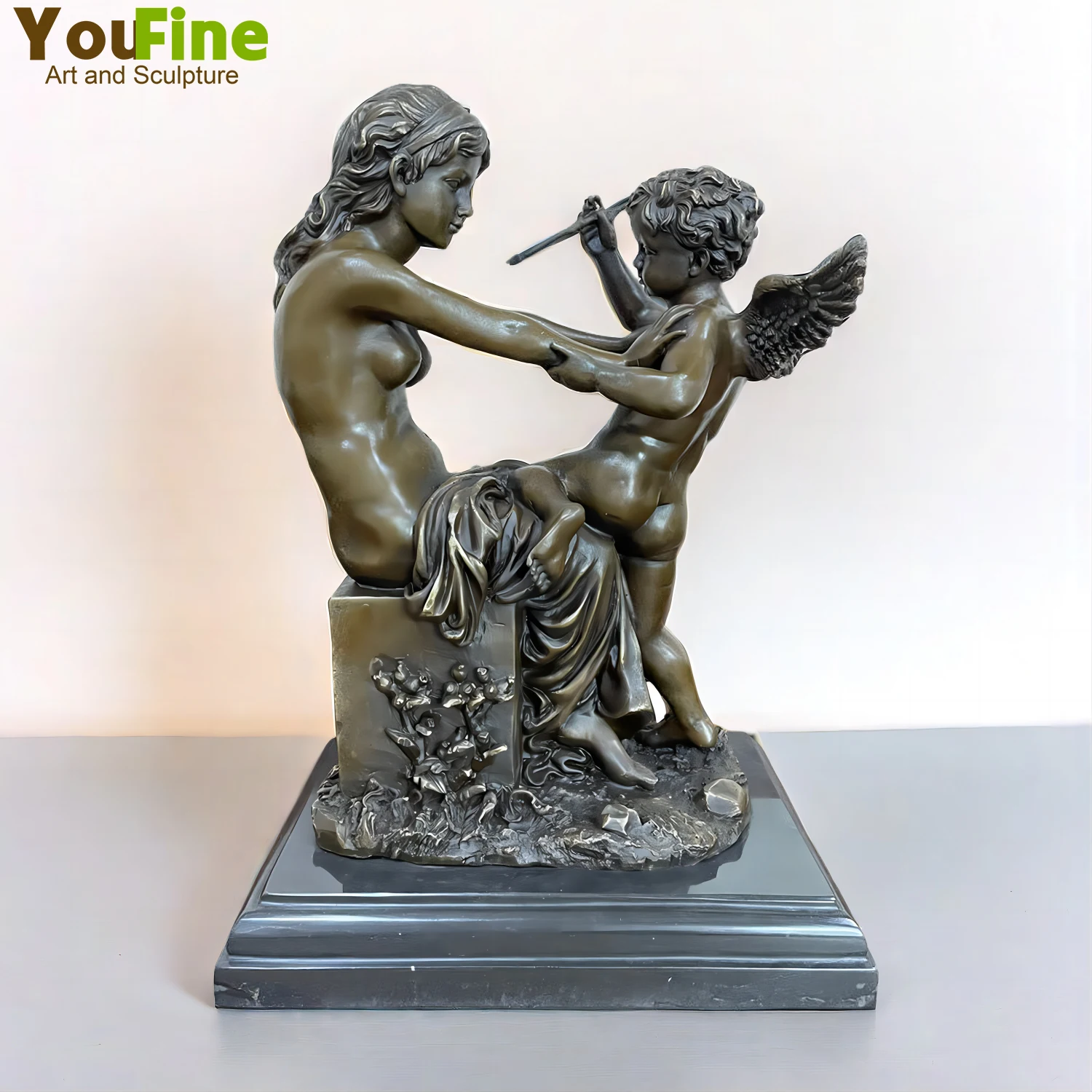 36cm Venus and Cupid With The Arrow Of Love Bronze Sculpture Mythology Venus Eros Angel Statues For Home Decor Collection Gifts