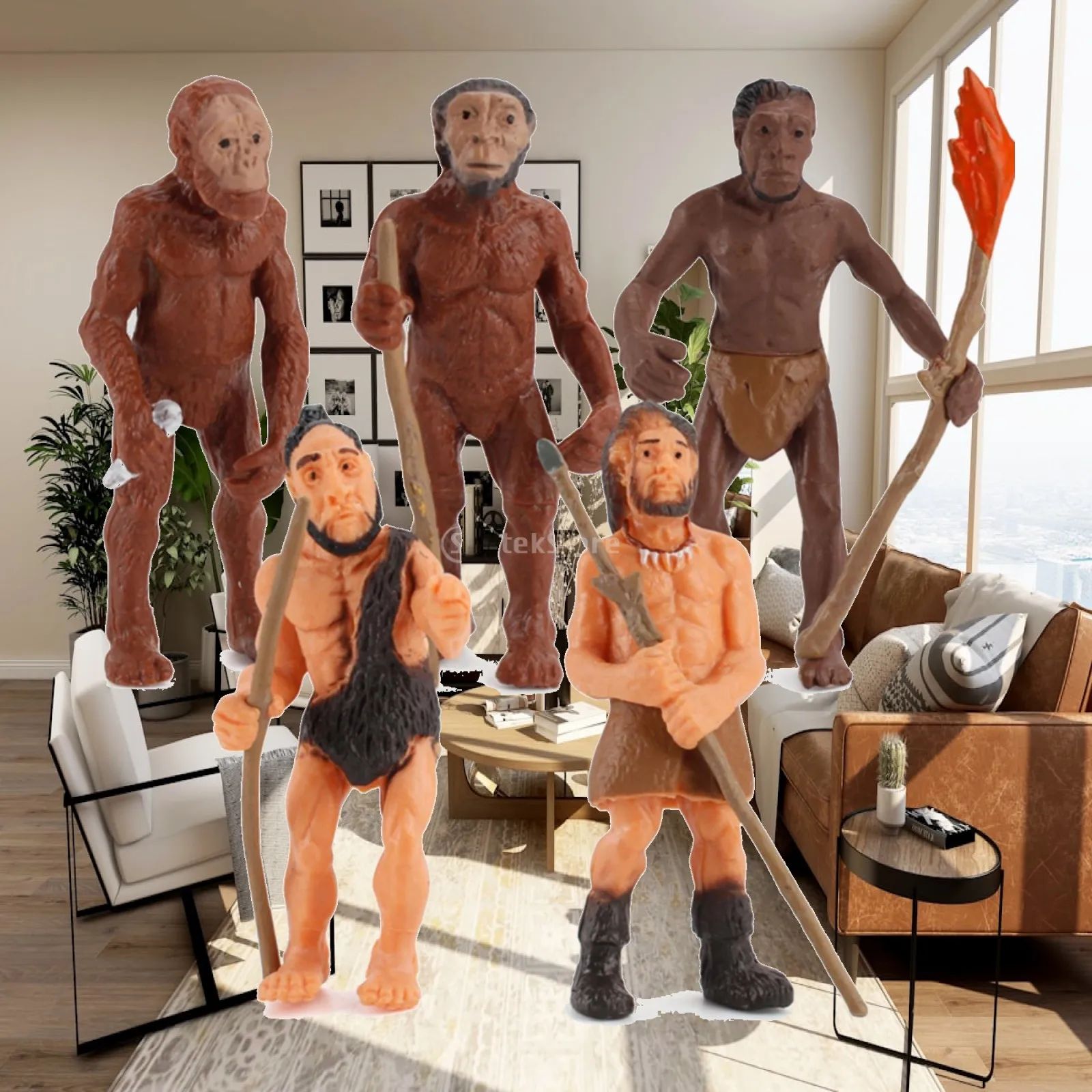5 Pieces Human Development Figurines Educational Early Human Figurines with Accessories Figurine Set Historical Toy Detailed