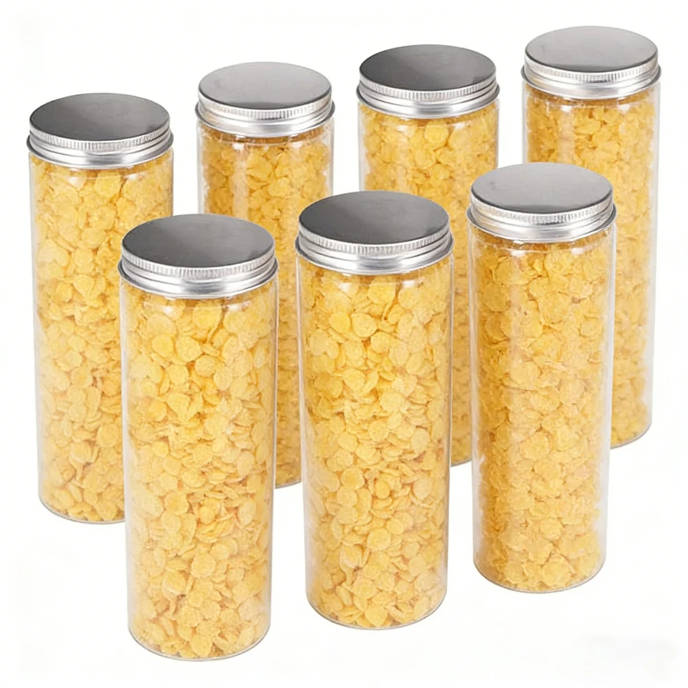 10Pcs 150-580ml Clear Straight Cylinders Jar Refillable Plastic Jars W/ Aluminum Lids Containers for Dry Cargo Candy Jams Store
