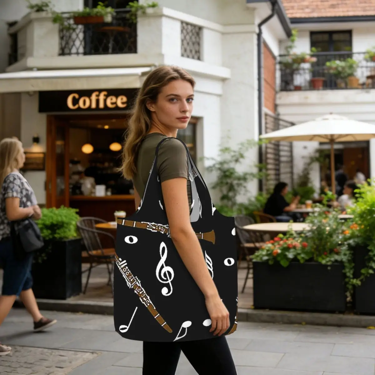 Clarinet Music Note Pattern Shopping Tote Bag Canvas Large Capacity Shoulder Bags Shopper Grocery Handbag for Women