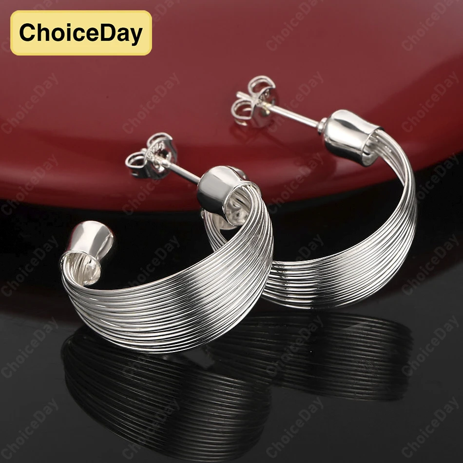 

ChoiceDay 925 Sterling Silver Exquisite Multi-Line Round Earrings for Women Temperament Fashion Accessories Jewelry Charm