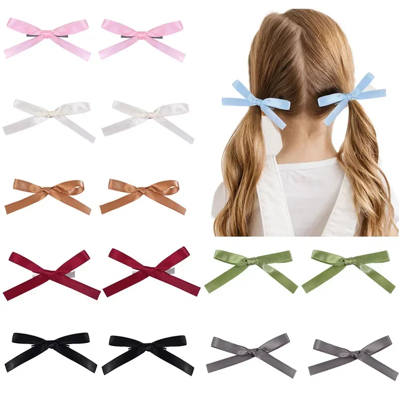 2pcs Silk Ribbon Bowknot Hair Clips Sweet Cute Girls Hairpins Barrettes Handmade Women Colorful Bobby Pin INS Y2K Accessories