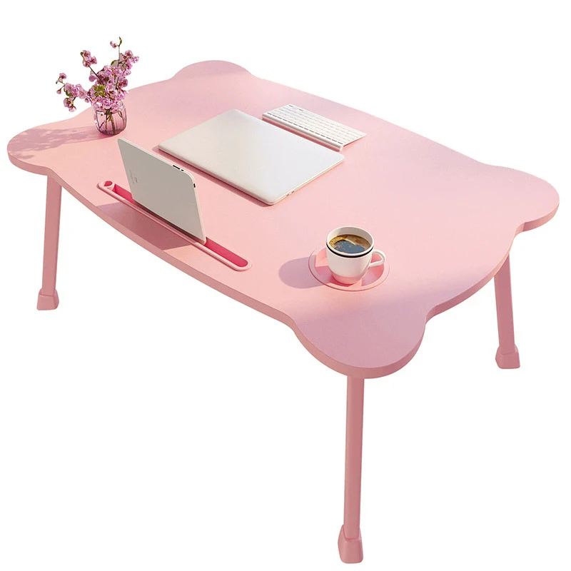 Cute Bed Desk with Cup Holder Card Slot Foldable Laptop Table for Window Seat Lazy Table for Students Study Working