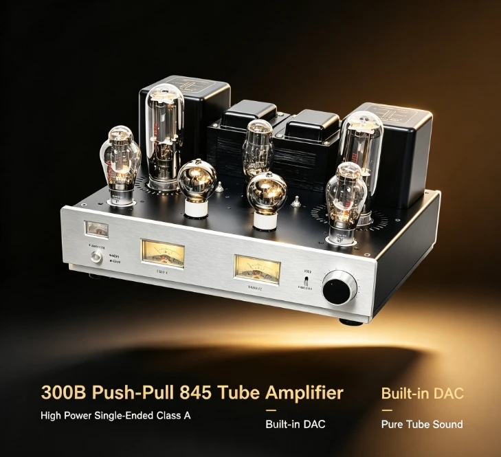 300B Driven 845 Vacuum Tube Amplifier High‑Power Single‑Ended Class A Hi‑Fi Amp with Built‑in Decoder for Home Stereo Audio