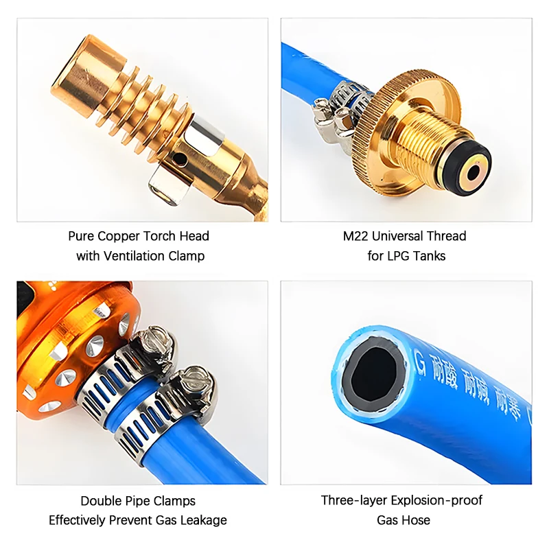 High Quality Air Conditioning Repair Flamethrower Copper Welding Torch 1300℃ LPG Propane Flame Gun For Burning Ox Hair