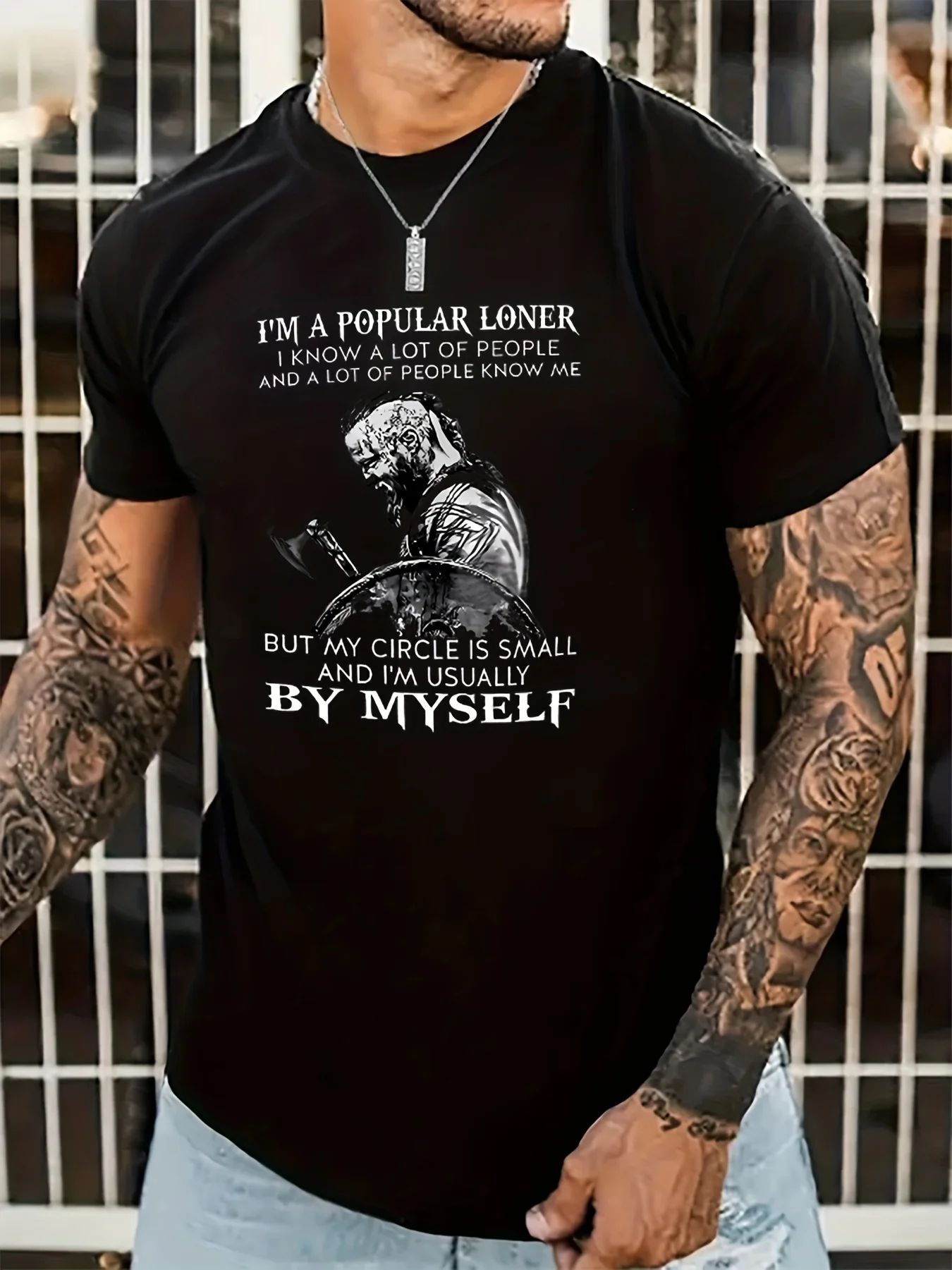 Nordic Warrior Proverb Print T-Shirt 100% Cotton O-Neck Short Sleeve Summer Casual Mens T-shirt Streetwear