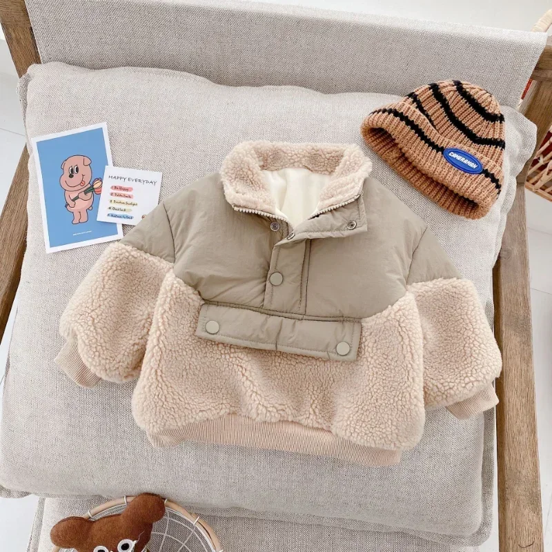 Abrigo de lana Laml con costuras para niñas de 0 a 6 años, chaquetas cálidas de otoño para niñas, además de chaquetas de terciopelo, ropa de invierno para niños, novedad de 2024
