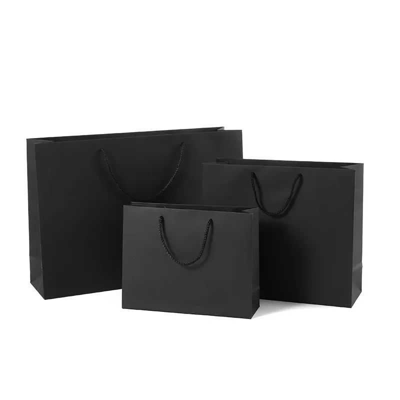 New Black Kraft Paper Bag with Handles Multi Size Festival Gift Bag for Gift Jewelry Wedding Birthday Party Decoration Paper Bag