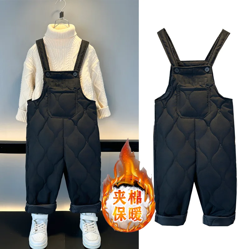 

Winter Kids Warm Overalls Pants Autumn Girls Boys Thick Down Cotton Pants High Quality Children Windproof Snow Jumpsuit 4-14Y