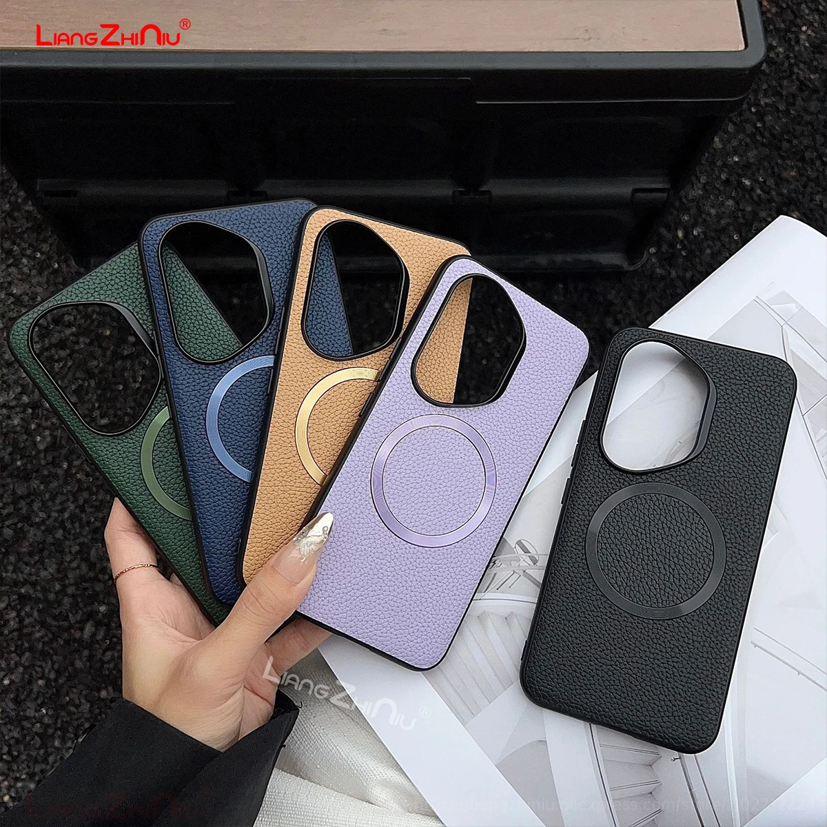 

Для Honor 400 Pro/Honor 400/Honor 400 Lite Магнитный чехол для телефона с текстурой кожи личи Magsafe Зарядка Светло-тонкий кожаный чехол