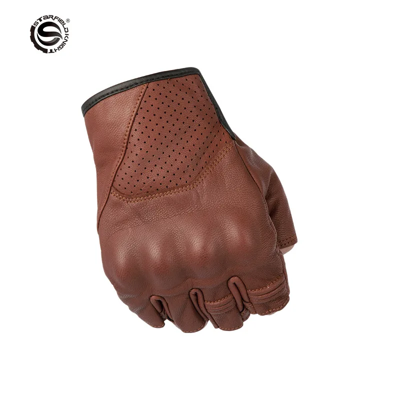 

High Quality Men's Genuine Leather Driving Cycling Gloves Half Finger Goatskin Gloves for Men Breathable Summer Cycling Gloves