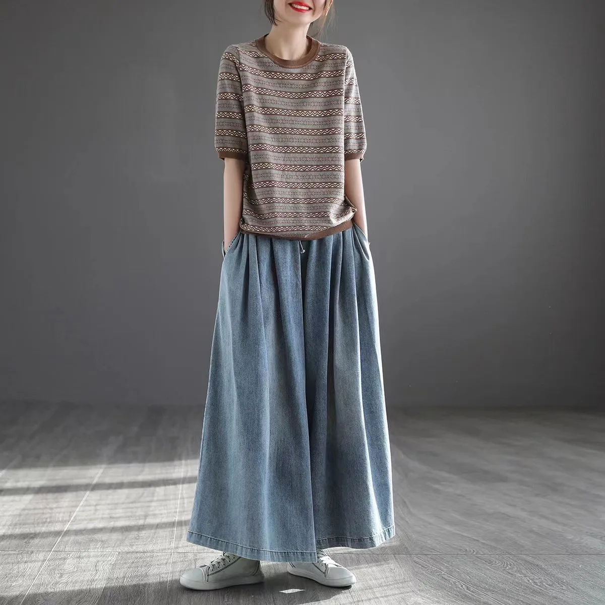 Pantalones vaqueros de pierna ancha para mujer, moda Primavera Verano, cintura elástica, Color sólido, pantalones vaqueros informales sueltos simples, pantalón suave y acogedor para mujer