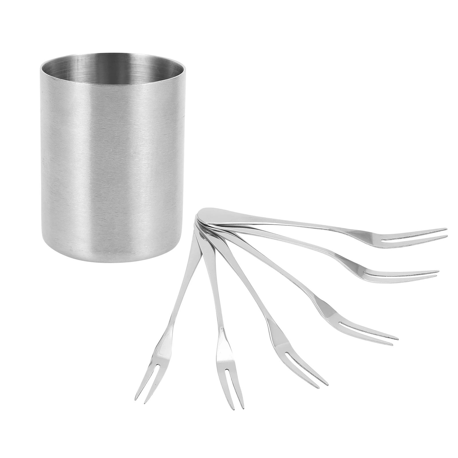 

Stainless Steel Storage Tube Kitchen Fork Fruit Fork Dessert Supply Portable Holder Bucket Smooth Surface Easy Clean Long