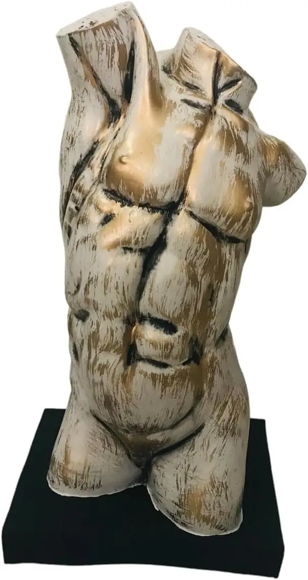 Male Torso Sculpture Antique Beige Polyester Modern Art Statue, Decorative Figurine for Home Decor, Living Room, Office, Art Col