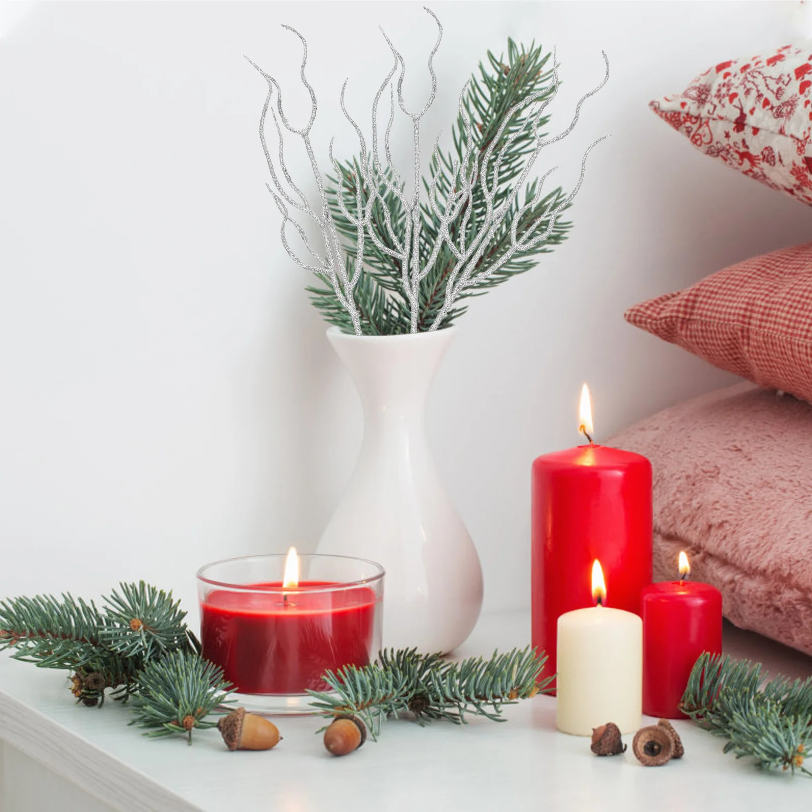 10 قطعة مزيفة لامعة لعيد الميلاد إكليل مهرجان محاكاة ورقة جارلاند ملحق مهرجان محاكاة ورقة زخرفة #3