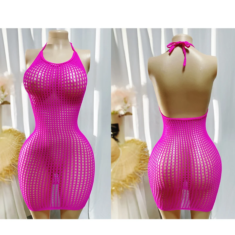 1 Stück Sexy Damen Netzkleid ohne Bikini, Ausgeschnittenes Bodycon-Kleid, Durchsichtige Strandkleidung, Sommer-Bademode für Frauen