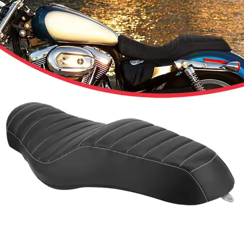 Black Motorcycle Front Driver Rear Passenger PU Leather Two Up Seat For Harley Sportster 883 Iron XL1200 2004-2015