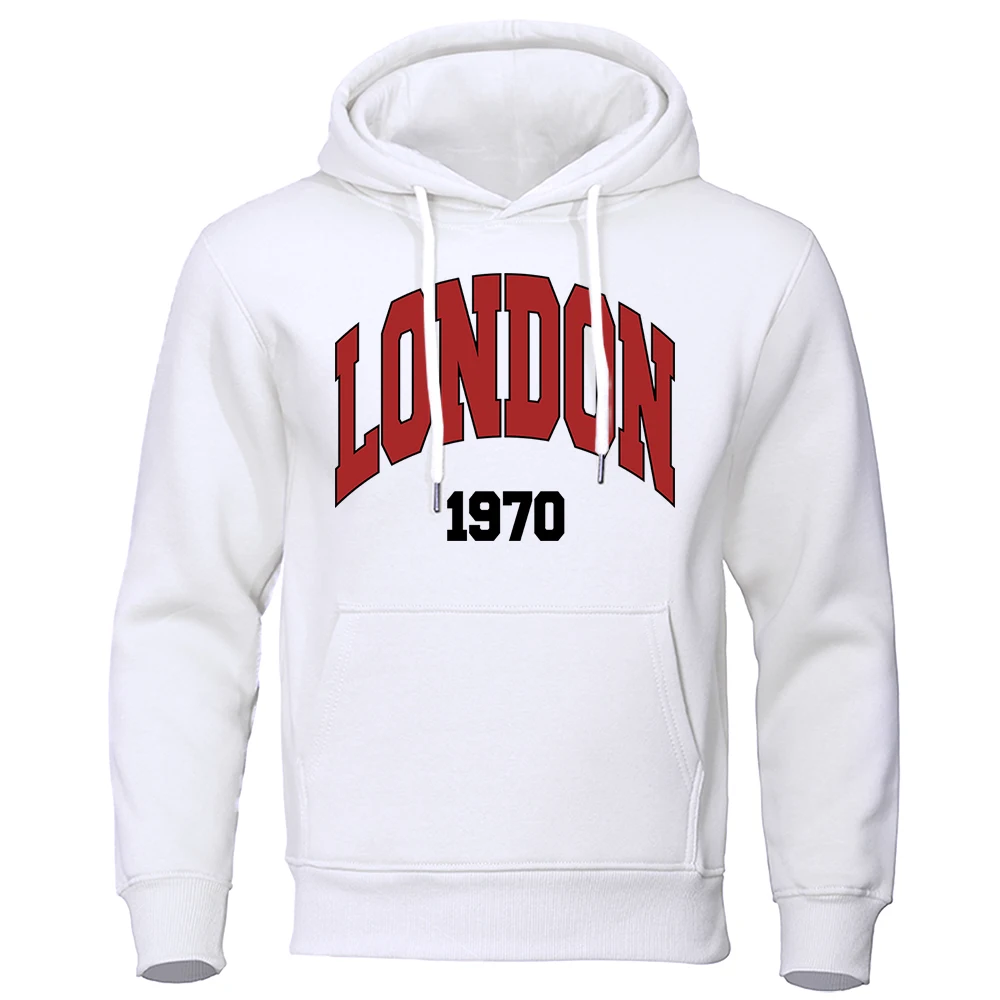 London, Uk 1970 Street Letter Hoodies Mens Hip Hop Street Hoody Crewneck Casual Clothes Oversized Fleece Hip Hop Men Sweatshirt