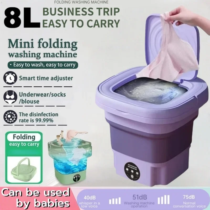 

8L Folding Washing Machine Mini Household Electric Washing Portable Travel Dormitory For Socks Underwear Panties Laundry Bucket