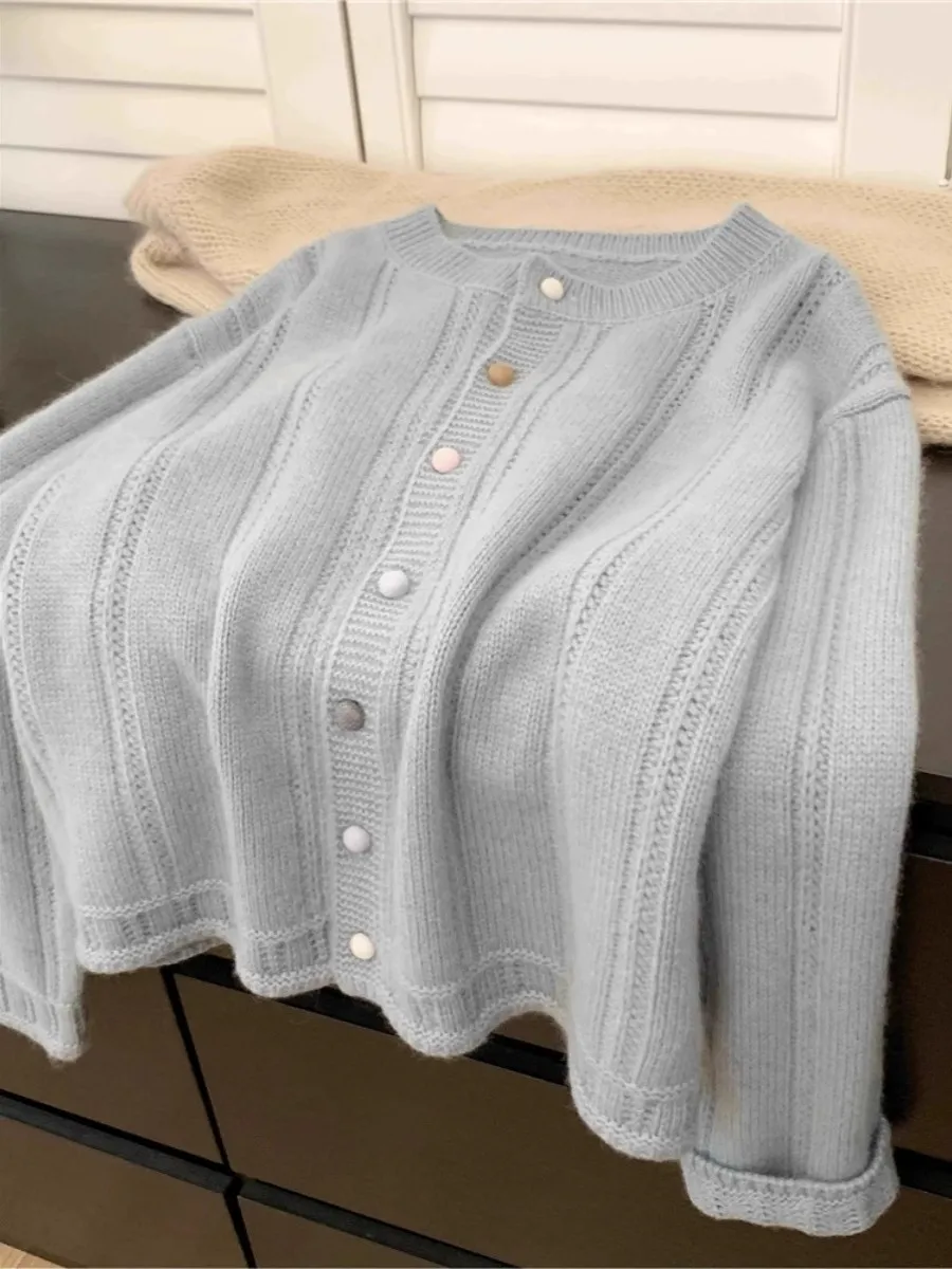 Extra groot 300-Pou Fat MM-knop rond Ne gebreid open vest dames herfst winter lang Sve los sweatshirt...