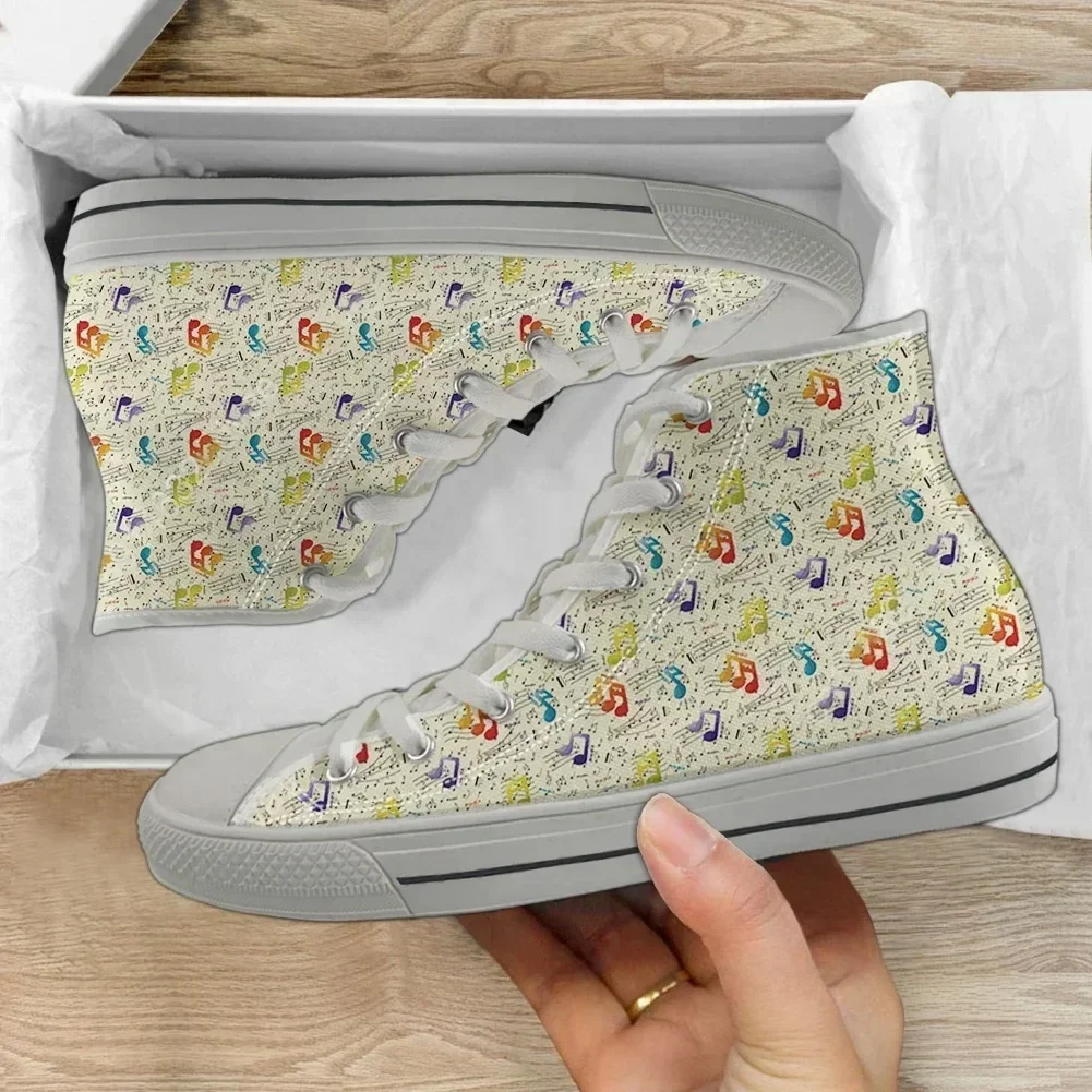 Casual Lace Up Sneakers For Ladies Music Notes Brand Design Classic High Top Canvas Footwear Vulcanized Flat Shoes