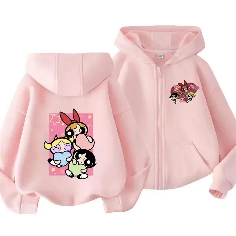 Kawaii anime Powerpuff Girls Hooded zipper shirt Sport coat Boys girls Chunqiu Harahara hoodie Powerpuff girls anime costume