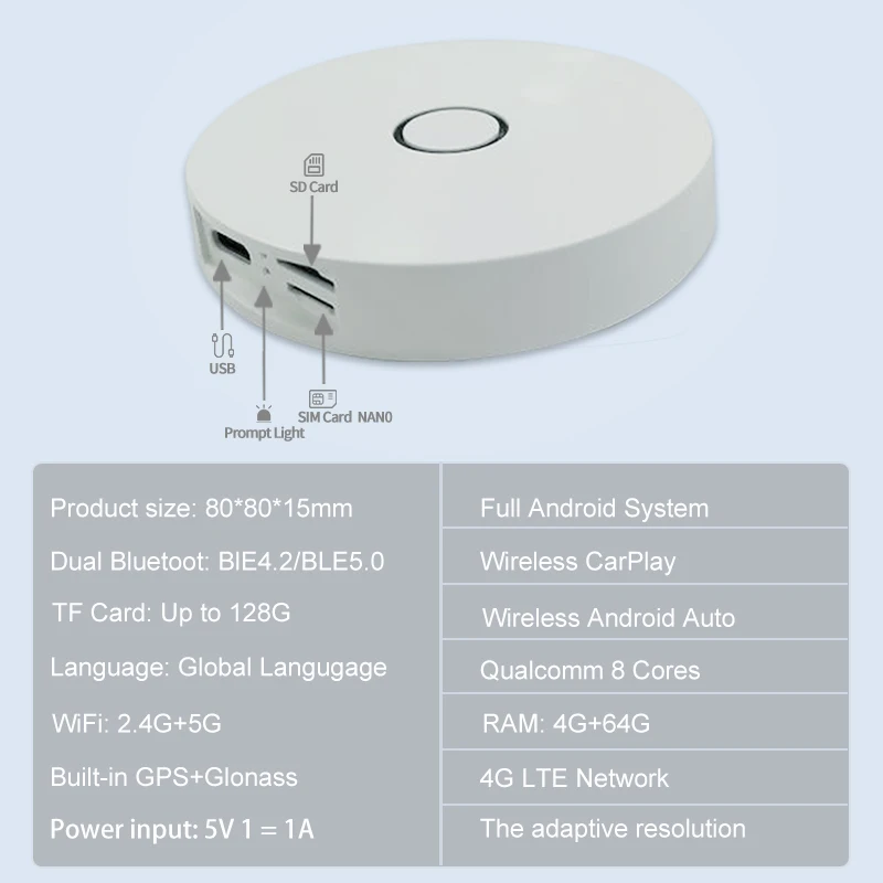 Wireless CarPlay 4+64G Ai Box US Canada 4G LTE Android 11 SIM Carbon Fiber Qual-comm 8 Core USB TV Youtube Netflix