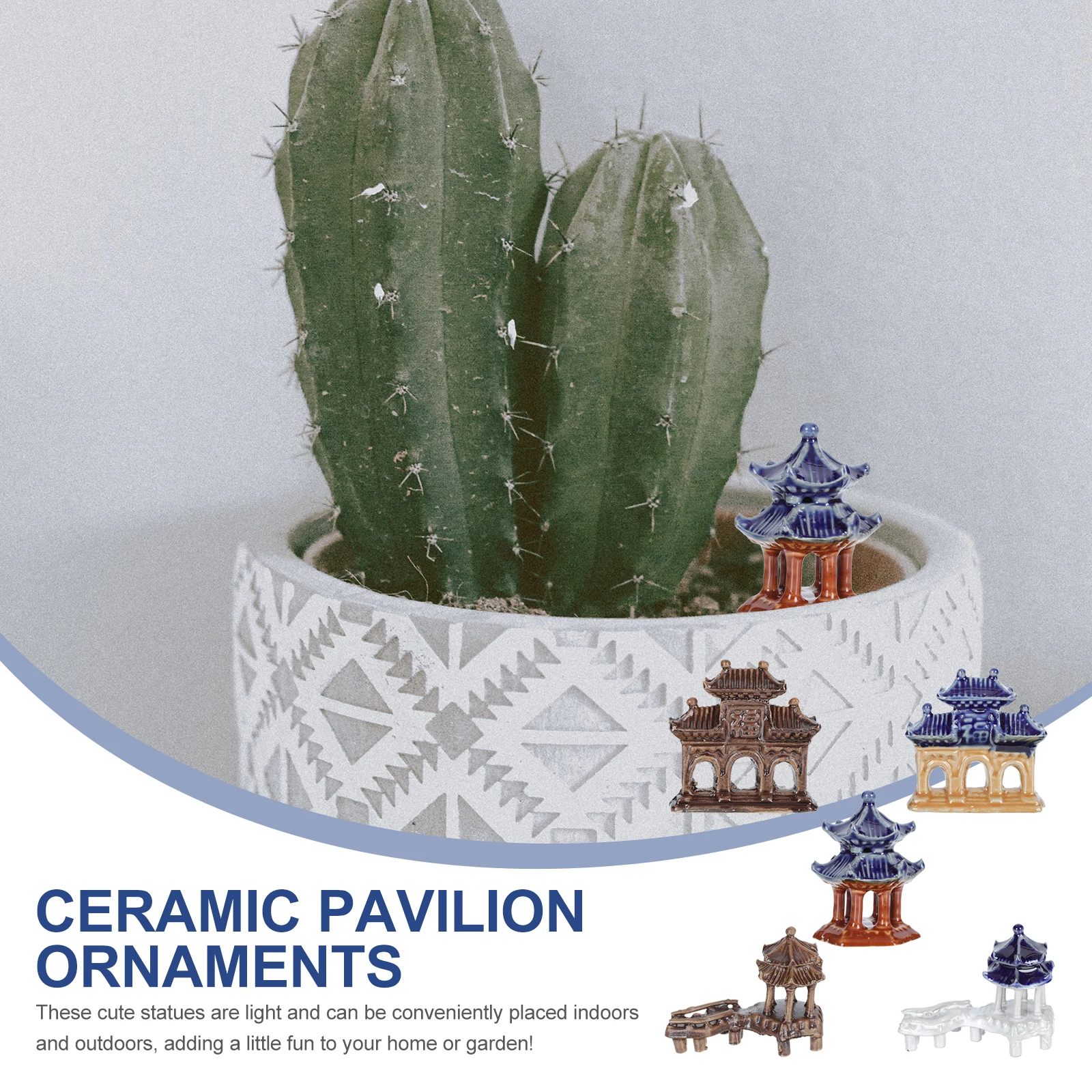 

5Pcs Ceramic Pavilion Shaped Ornament Mini Landscape Decor for Garden Bonsai Yard Tabletop Outdoor Home Decorations