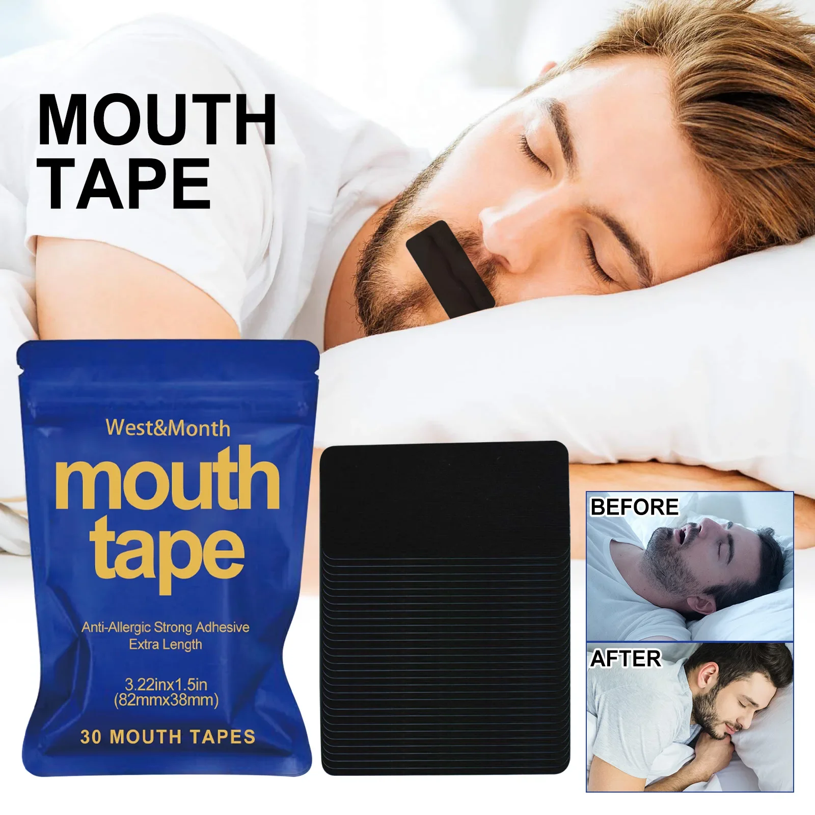 30pcs Anti Snoring Mouth Tape Nighttime Sleeping Mouth Breathing Improvement Reduce Dry Mouth Promote Nose Breathing Health Care