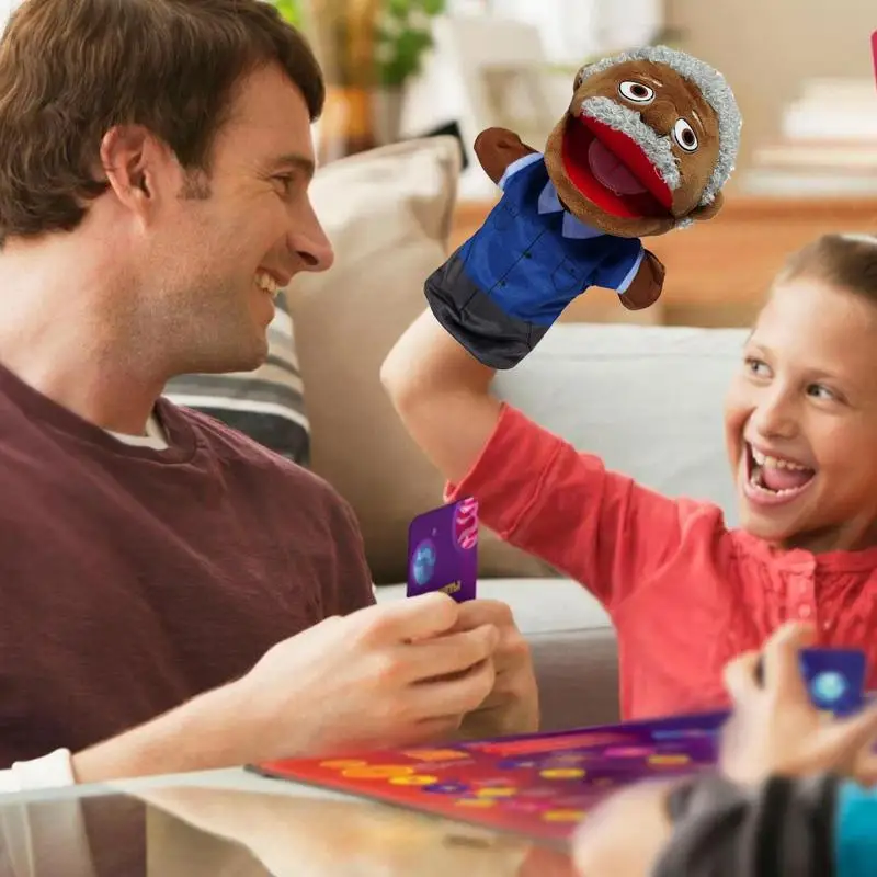 Burattini di peluche a mano burattini di famiglia di persone nere Show Toys Cartoon bocca aperta nonno burattini di mamma e papà per oggetti di scena fotografici