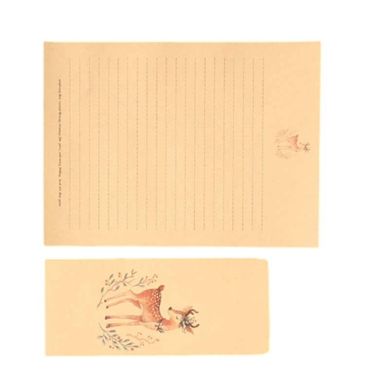 10x/Set Writing Letter Paper with Deer Pattern Stationery Paper & Envelopes Set Dropship